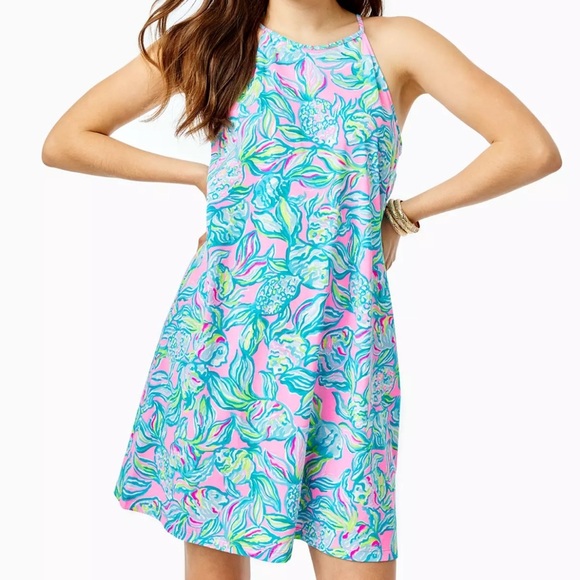 Lilly Pulitzer Margot Swing Dress Pelican Pink Off The Scales Print Large Preppy - Picture 1 of 9